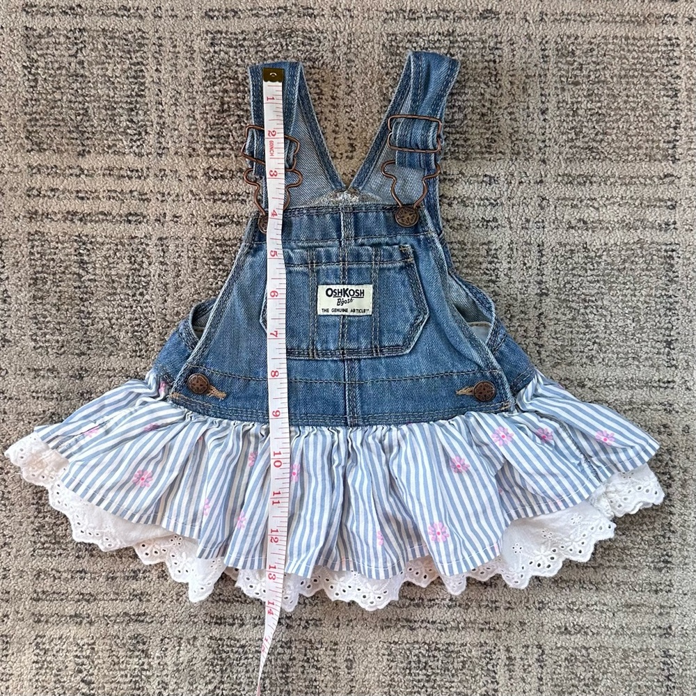 OshKosh B'gosh Blue Denim Overalls with Striped Ruffle